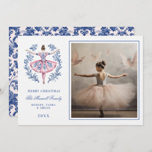 Rosa & Blau Grandmillennial Damask Foto Einladung