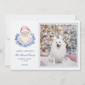 Rosa & Blau Grandmillennial Damask Santa W/Foto Einladung (Vorderseite)