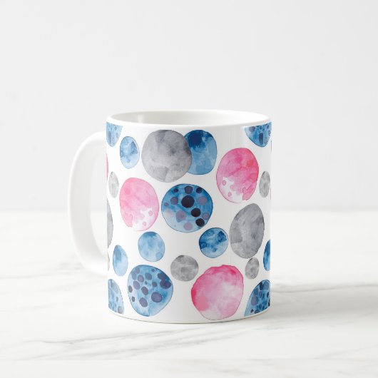 Rosa Blau Graue Punkte Kaffeetasse (Vorderseite Links)