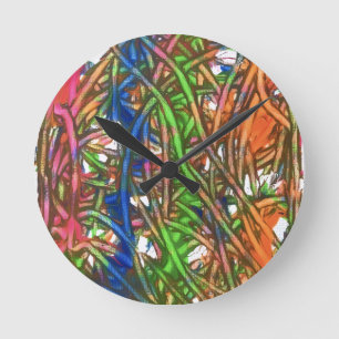 Rosa, Blau, Grün, Orange, Marmorkunst Runde Wanduhr