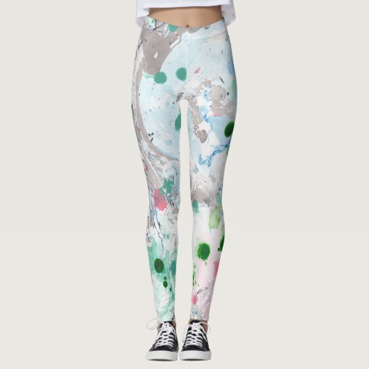 Rosa Blau Grün Weiß Moderne Elegante Abstrakte Kun Leggings (Vorderseite)