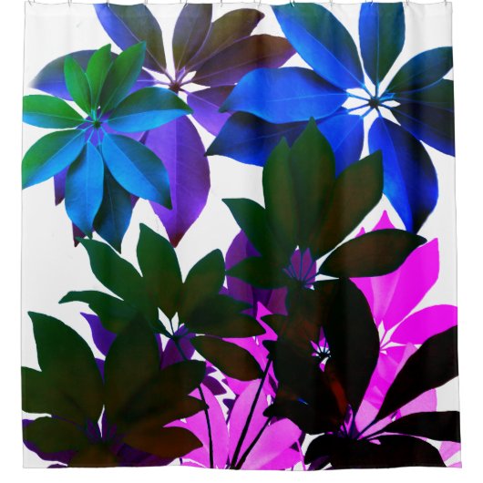 Rosa, blau, grüne Blätter Duschvorhang (Vorderseite)