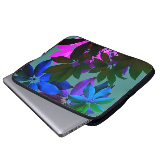 Rosa, blau, grüne Blätter - Laptop-Sieb 15" Laptopschutzhülle (Vorne Knopf)