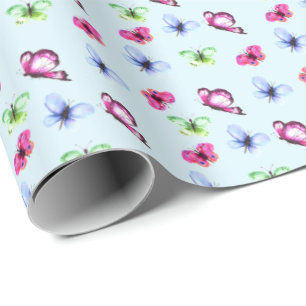 Rosa Blau Grüne Schmetterling Baby Shower Geburtst Geschenkpapier