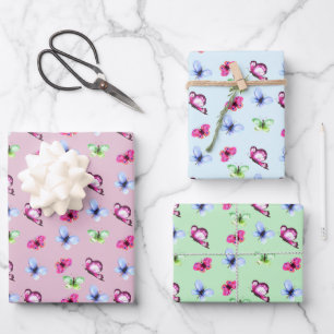 Rosa Blau Grüne Schmetterling Baby Shower Geburtst Geschenkpapier Set