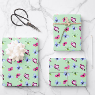 Rosa Blau Grüne Schmetterling Baby Shower Geburtst Geschenkpapier Set
