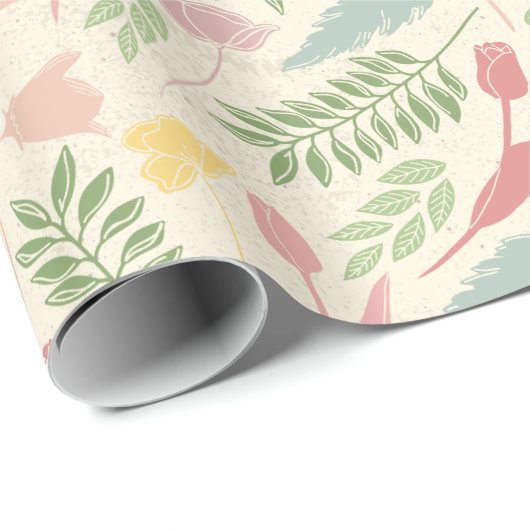 Rosa Blau Grüner Frühling Blumenmuster Ostermuster Geschenkpapier (Rolleneckpunkt)