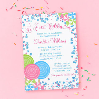 Rosa Blau Imitate Glitzer Bonbon Geburtstag Einlad Einladung