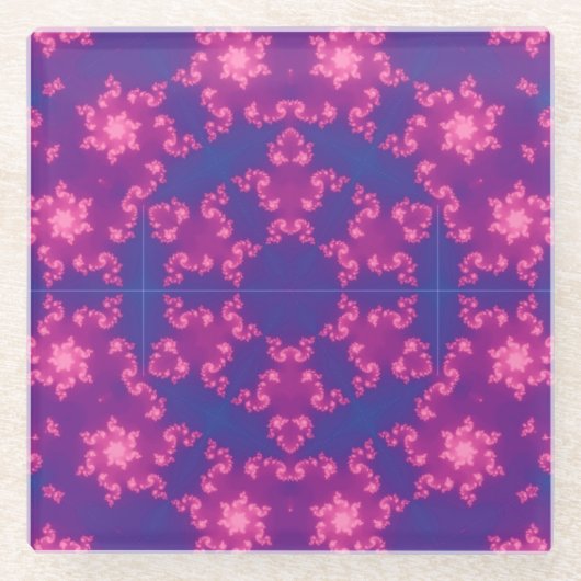 Rosa & Blau Kaleidoskop Gradient Snowflake Glasuntersetzer (Vorderseite)