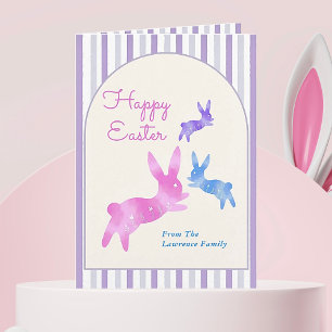 Rosa Blau Lila Aquarell-Hase Benutzerdefiniertes O Feiertagskarte