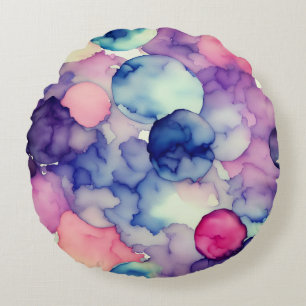 Rosa Blau Lila Aquarellfarbe Fusion  Rundes Kissen