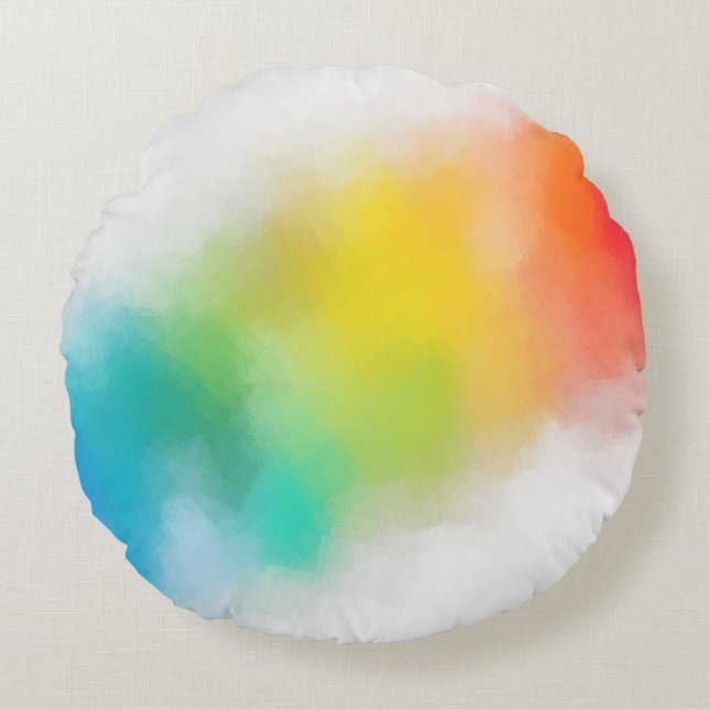 Rosa Blau Lila Gelb Grün Modern Regenbogen Rundes Kissen (Vorderseite)