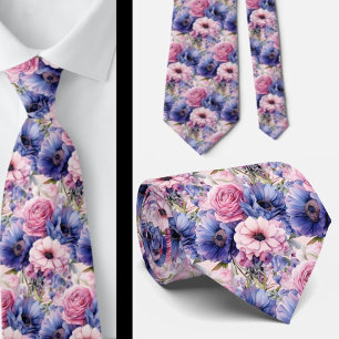 Rosa Blau Lila Violette Blumen Floral Krawatte