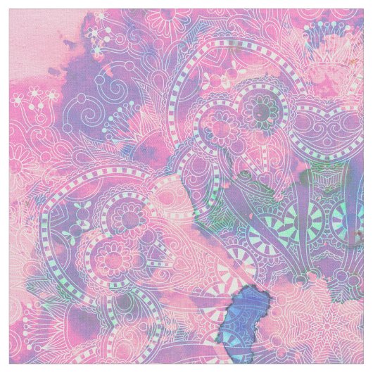 Rosa Blau Mandala Blumenmuster Stoff (Nahaufnahme)