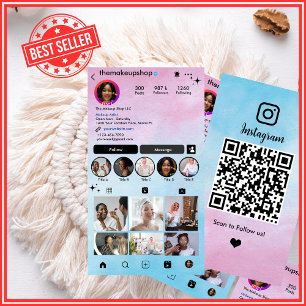 Rosa Blau Ombre-Wasserfarbe Instagram-QR-Code Visitenkarte