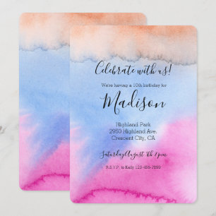 Rosa Blau Pfirsich Tie Dye Geburtstag Einladung