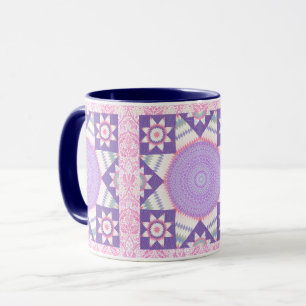 Rosa Blau Stern Vintage Quilt Muster Tasse