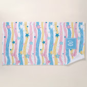 Rosa Blau Türkisblau Sternenfisch Mit Monogramm ge Strandtuch (Vorderseite)