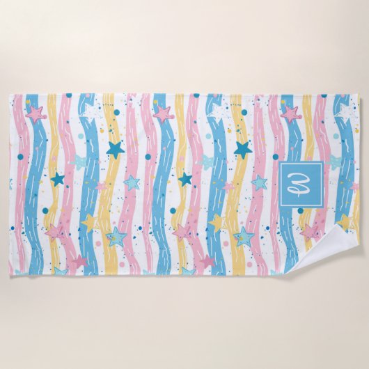 Rosa Blau Türkisblau Sternenfisch Mit Monogramm ge Strandtuch (Vorderseite)