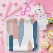 Rosa Blau und Abstrakt weiß Pappteller (Party)