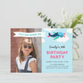 Rosa, Blau und Aquamarines Foto Einladung (Stehend Vorderseite)