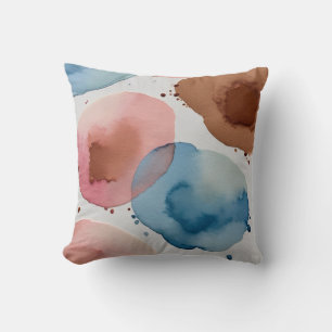 Rosa, blau und Bronze-Aquarell abstrakt Kissen
