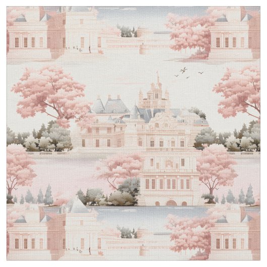 Rosa, Blau und Elfenbeinlandschaft Stoff (Nahaufnahme)
