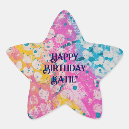 rosa, blau und gelb abstraktes Design Stern-Aufkleber (Vorderseite)