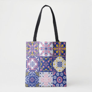 rosa, blau und gelb geometrisches Fliesenmuster Tasche