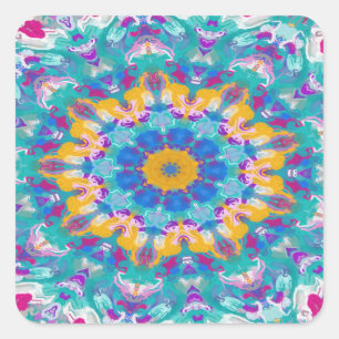 Rosa, Blau und Gelb Mandala Quadratischer Aufkleber