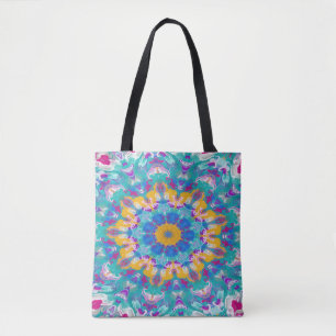 Rosa, Blau und Gelb Mandala Tasche