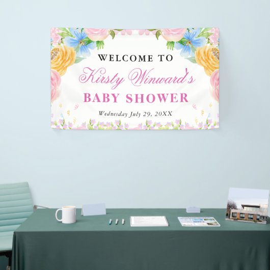Rosa, Blau und Gelb Sommerdusche Blume Baby Dusche Banner (Messeveranstaltung)