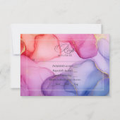 Rosa, Blau und Gold Alkohol Tinte RSVP Karte (Vorderseite)