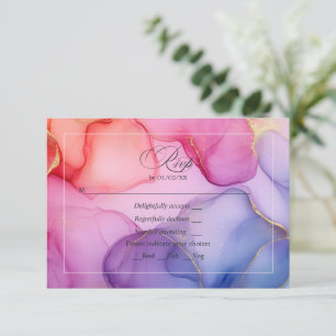 Rosa, Blau und Gold Alkohol Tinte RSVP Karte