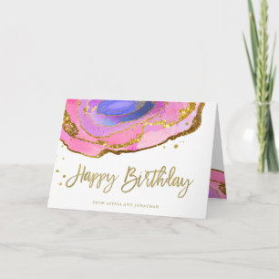 Rosa Blau und Gold Geode   Happy Birthday Karte