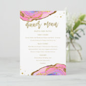 Rosa Blau und Gold Geode | Hochzeit Menükarte (Stehend Vorderseite)