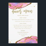 Rosa Blau und Gold Geode Wedding | Menükarte<br><div class="desc">Dieses elegante,  moderne Hochzeitsmenü kardiert rosa der Eigenschaft trendy und blaue Watercolor geode Steine mit Imitatgoldhandgeschriebenem Skript und -akzenten.</div>