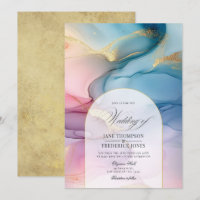 Rosa, blau und goldfarbener Alkohol Tinte Elegance