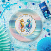 Rosa, blau und goldfarbener Sandstrand Pappteller (Party)