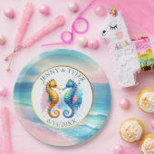 Rosa, blau und goldfarbener Sandstrand Pappteller (Party)