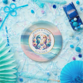 Rosa, blau und goldfarbener Sandstrand Pappteller (Party)