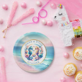 Rosa, blau und goldfarbener Sandstrand Pappteller (Party)