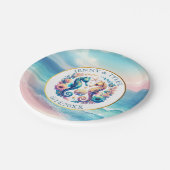 Rosa, blau und goldfarbener Sandstrand Pappteller (Schrägansicht)