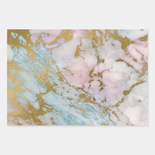 Rosa, Blau und Goldmarmor Geschenkpapier Set (Vorderseite)