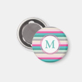 Rosa Blau und Grün Monogramm Magnet (Vorderseite/Rückseite)