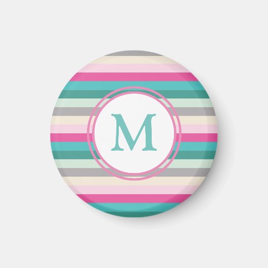 Rosa Blau und Grün Monogramm Magnet (Vorne)