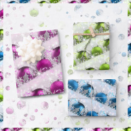 Rosa Blau und Grüne Glitterie Weihnachtsschmuck Geschenkpapier Set