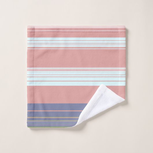 Rosa, blau und olivfarbene senkrechte Streifen. Ba Badhandtuch Set (Waschlappen)
