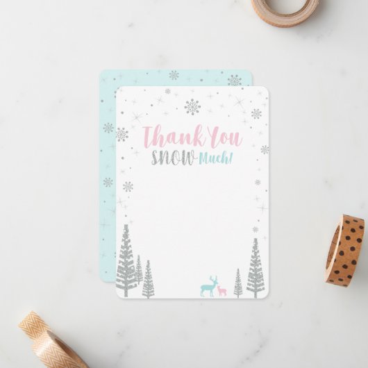 Rosa, Blau und Silver Winter Wunderland Vielen Dan Mitteilungskarte (Vorderseite/Rückseite Beispiel)