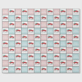 Rosa, blau und weiß Frohe Weihnachtswagen Geschenkpapier (Flach)